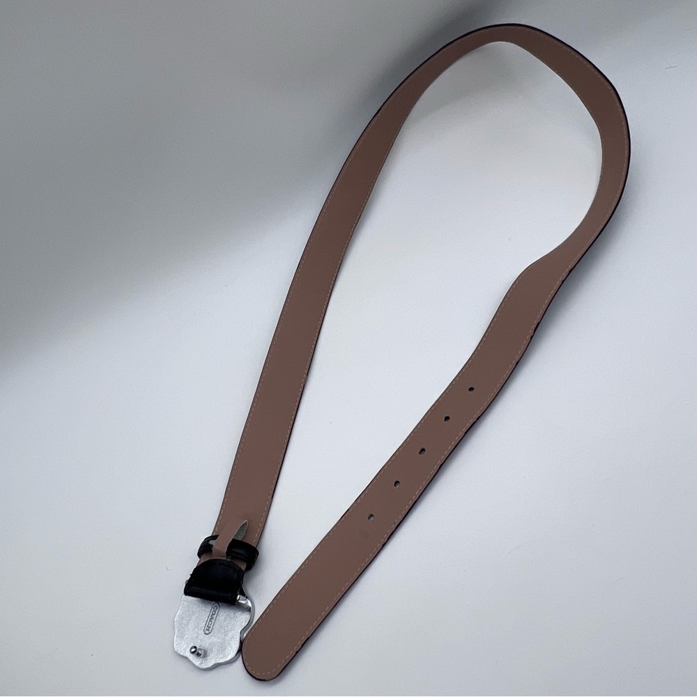 Coach Black & Blush Reversible Leather Belt with Floral Buckle- 40” - Picture 3 of 16